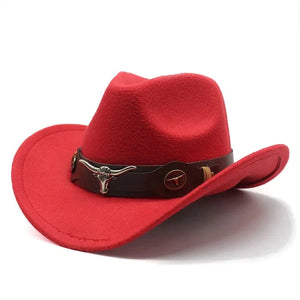 Filt cowboyhatt med oxhuvud Röd / One Size