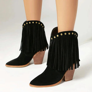 Cowgirl-Ankelboots i Mocka med Fransar
