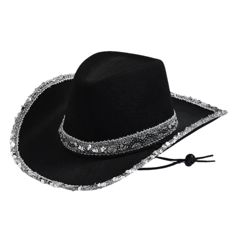 Glittrig Svart Cowboyhatt Svart / One Size