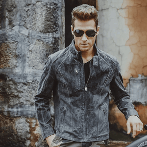 Grå skinn mc jacka herr