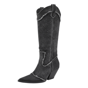 Höga Cowboyboots i Denim med Strass Grå / 35