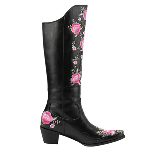 Höga Cowboyboots med Blomsterbroderi och Fransar