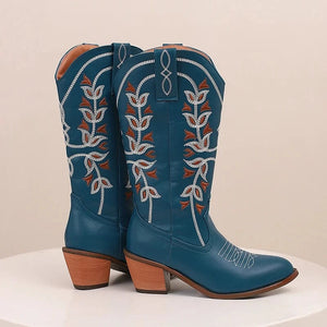Höga Cowboyboots med Broderi för Dam
