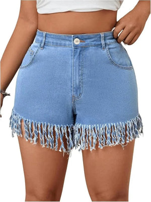 Jeansshorts med fransar för kurviga