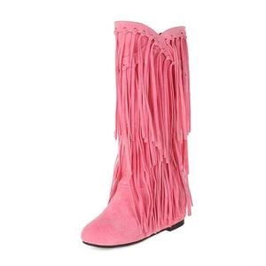 Knee-high cowboyboots med långa mockafransa Rosa / 36