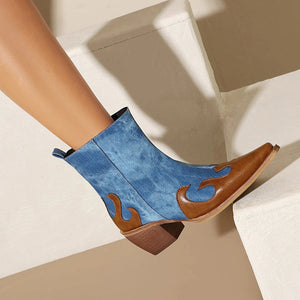 Låga Cowboy Boots i Denim och Läder för Dam