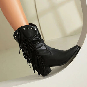 Låga Cowboyboots i Slouchy Stil med Fransar för Dam