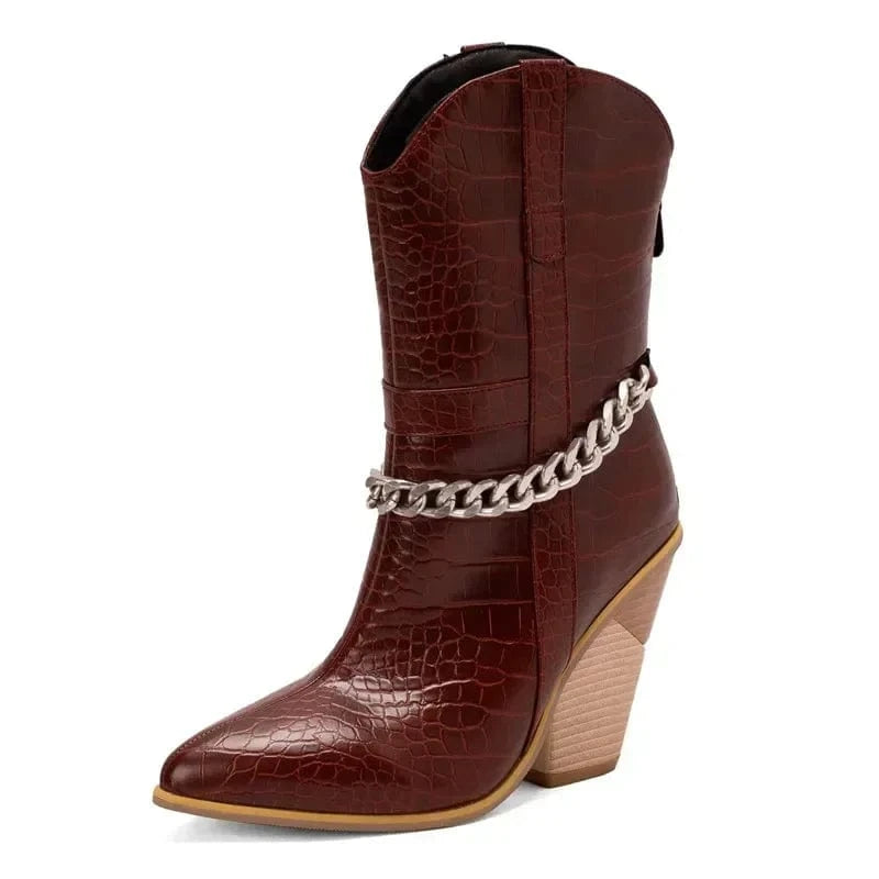 Låga Cowboyboots med Kedja och Hög Klack Brun / 35