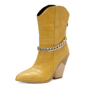 Låga Cowboyboots med Kedja och Hög Klack Gul / 35