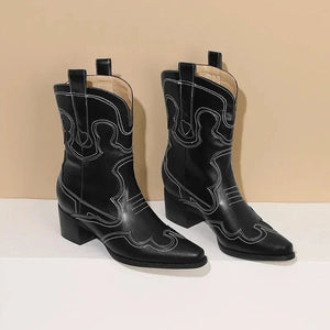 Låga Cowboyboots med Kontrastsöm för Dam