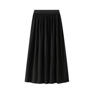 Lång krinklad kjol med resårmidja Svart / One Size