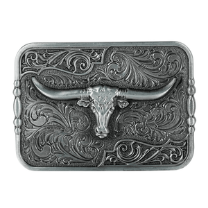 Longhorn Bältesspänne Blommig Design Silver