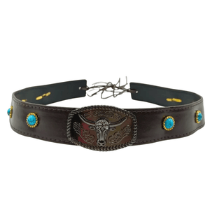 Longhorn cowboyhattband turkosstenar