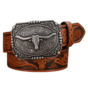 Longhorn westernbälte för dam Brun silver / 120cm