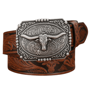 Longhorn westernbälte för dam Mörkbrun silver / 120cm