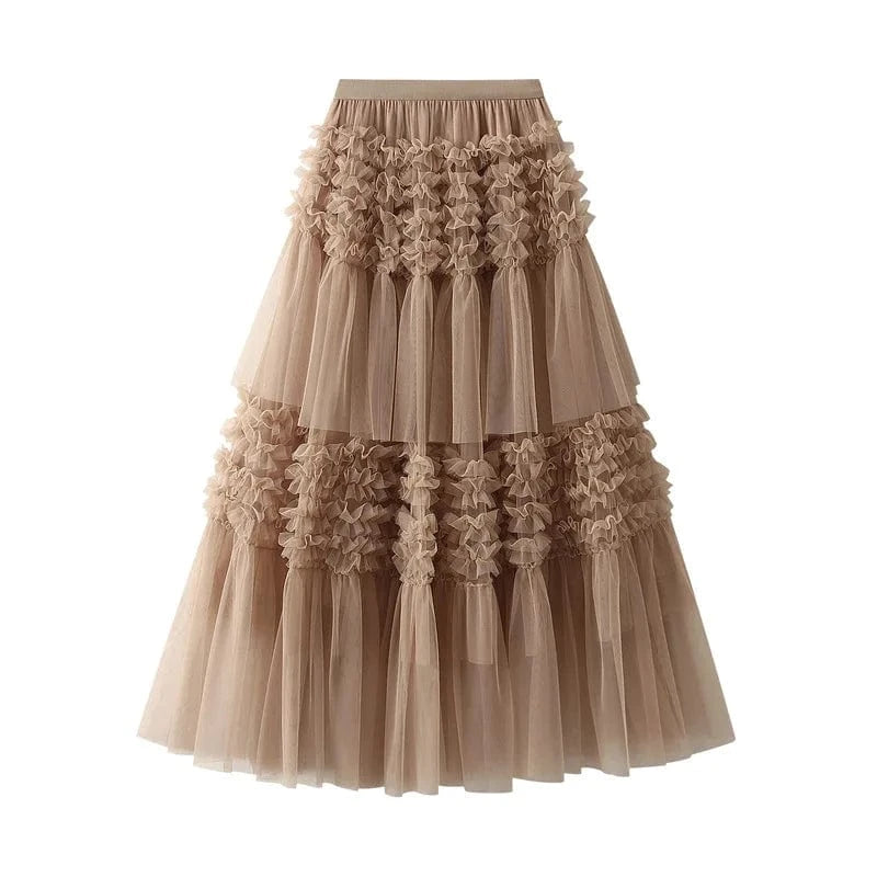 Maxikjol med ett moln av rynkade volanger Khaki / One Size