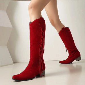 Moderna Cowgirl Boots i Mocka med Fransar