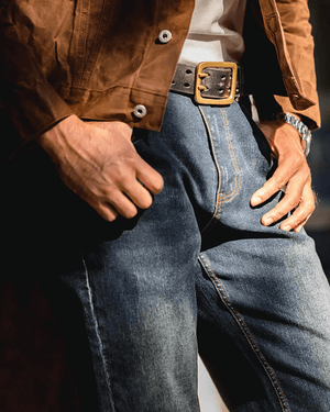 Mörkblå raka jeans i vintage-stil för herr