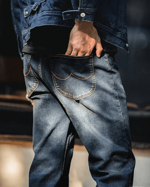 Mörkblå raka jeans i vintage-stil för herr