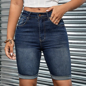 Mörkblå slim jeans shorts Mörkblå / XS