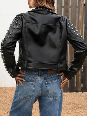 Nitad bikerjacka i skinnimitation