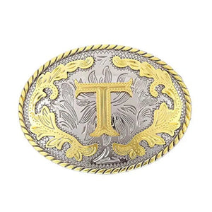 Ovalt westernbältesspänne med initial T