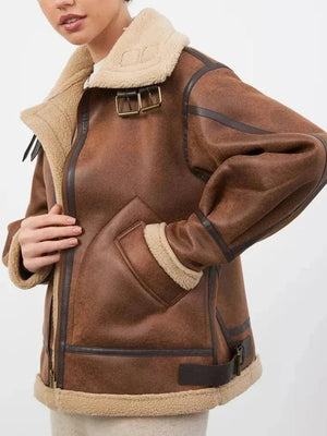 Oversize pilotjacka i mockaimitation med teddyfoder