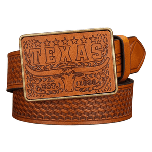 Präglat Texas Westernläderbälte Ljusbrun / 120cm