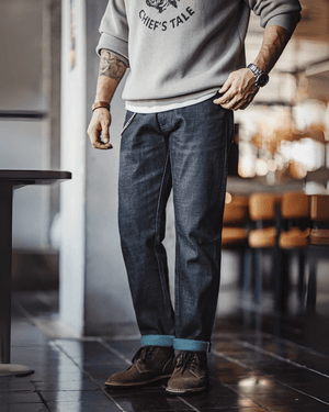 Raw denim jeans