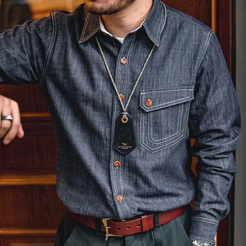 Retro denimskjorta för män Denimblå / S