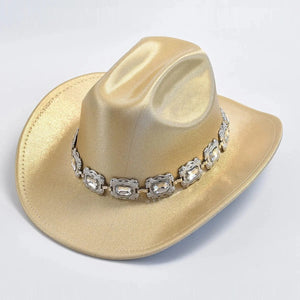 Rhinestone Fedora Cowboyhatt Guld / One Size