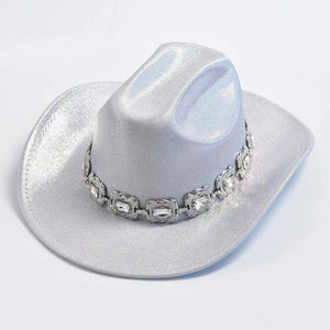 Rhinestone Fedora Cowboyhatt Silver / One Size