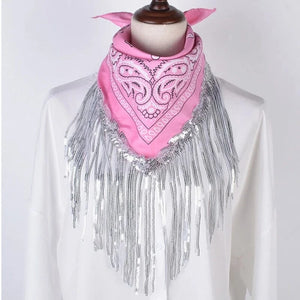 Rosa Cowboy Bandana med Glitterfransar Rosa