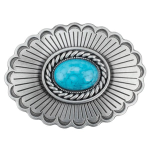 Rund Turkis Concho Bältesspänne Mönstrad Ram Antik Silver Turkos 1