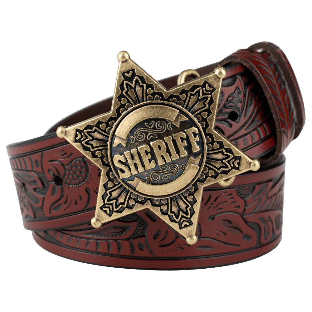 Sheriff westernläderbälte Brons vinröd / 90cm