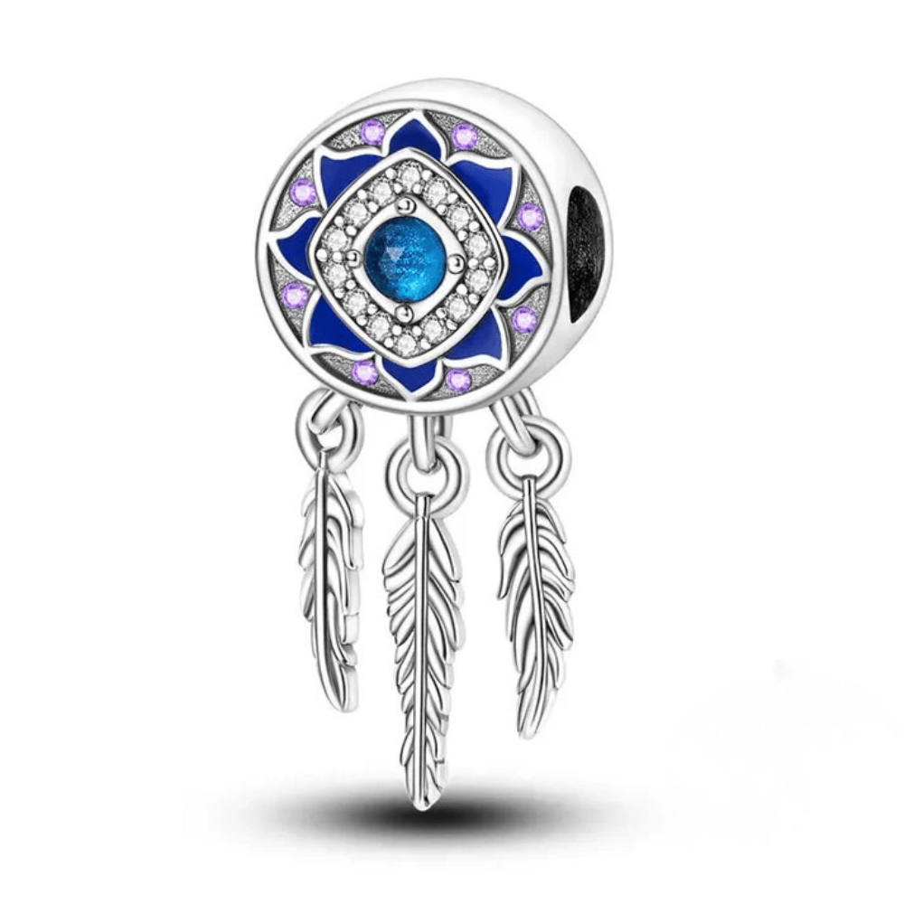 Zilveren bedel dromenvanger blauw
