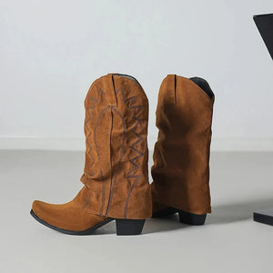 Slouchiga Cowboyboots i Mocka för Dam