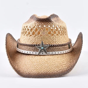 Strå cowboyhatt med stjärna Naturhalm / One Size