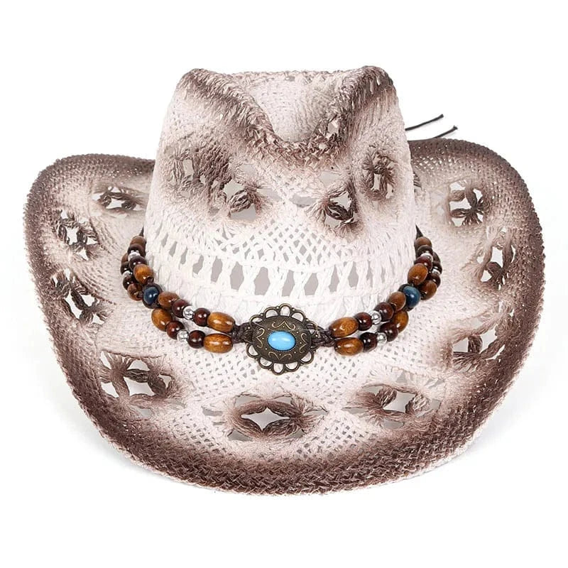 Stråcowboyhatt med pärlor Vit / Ungefär 56-58cm