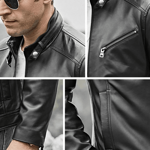 Svart slim fit läder jacka herr