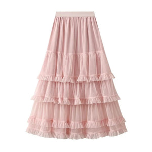 tyllkjol med dubbla volanger Rosa / One Size