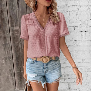 V ringad blus dam Rosa / S