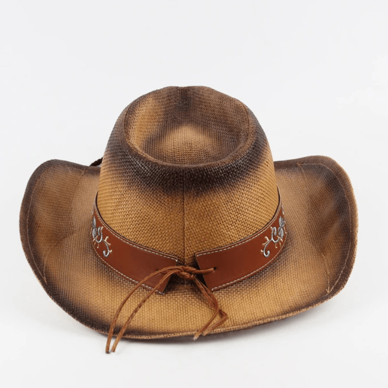 Vintage Stråcowboyhatt med Broderade Detaljer Beige strå / 56-58cm