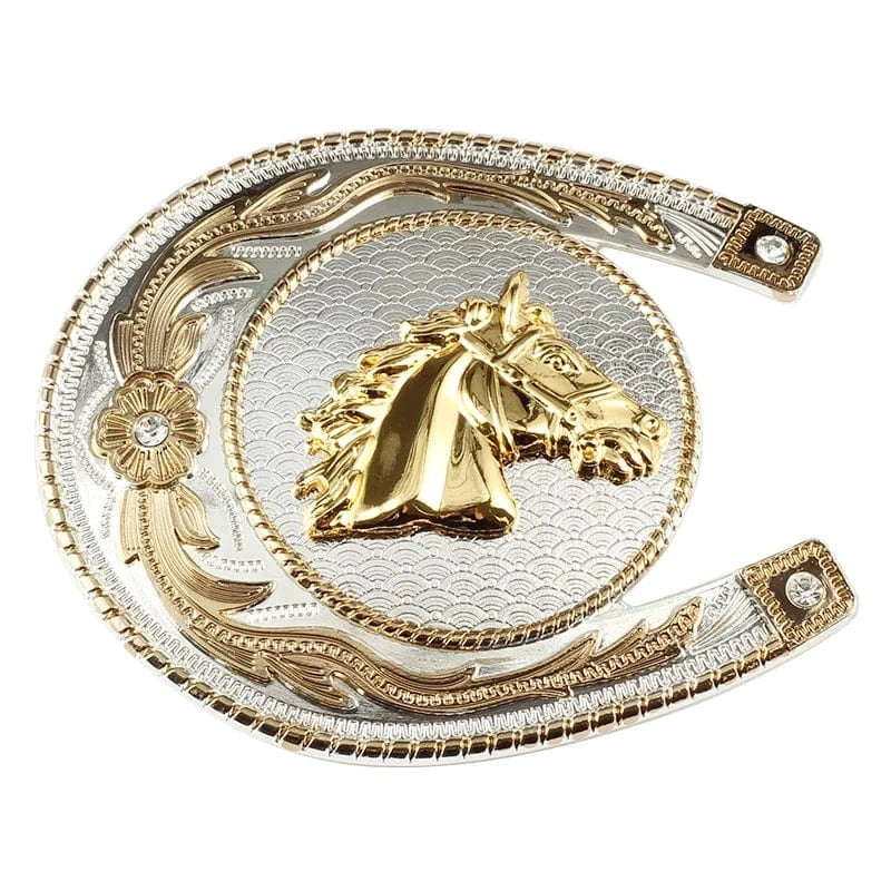 Western bältesspänne med hästhuvud i guld och silver cowboy stil Guld och silver