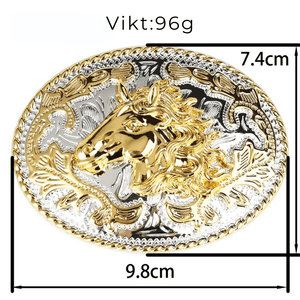 Western Bältesspännen Guld Silver Djurmotiv Floral Gravyr