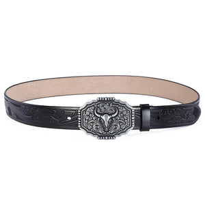 Westernbälte i Äkta Läder med Präglat Motiv och Stora Buckles