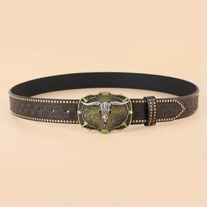 Westernbälte i Präglat läder med Storslagen Buckle