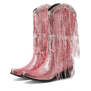 Westernboots med Glittrande Fransdesign