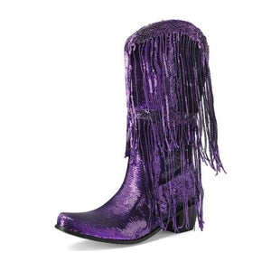 Westernboots med Glittrande Fransdesign Lila / 35