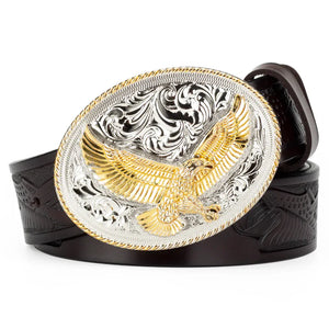 Westernläderbälte med gyllene örnspänne